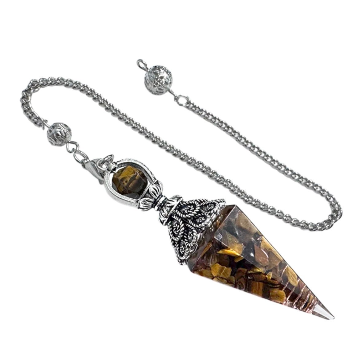 Pendolo orgonite in Occhio di tigre - Forza e coraggio - Clorophilla Shop