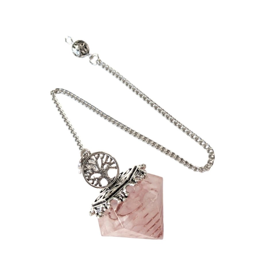 Pendolo Orgonite in Quarzo rosa con albero della vita - Clorophilla Shop