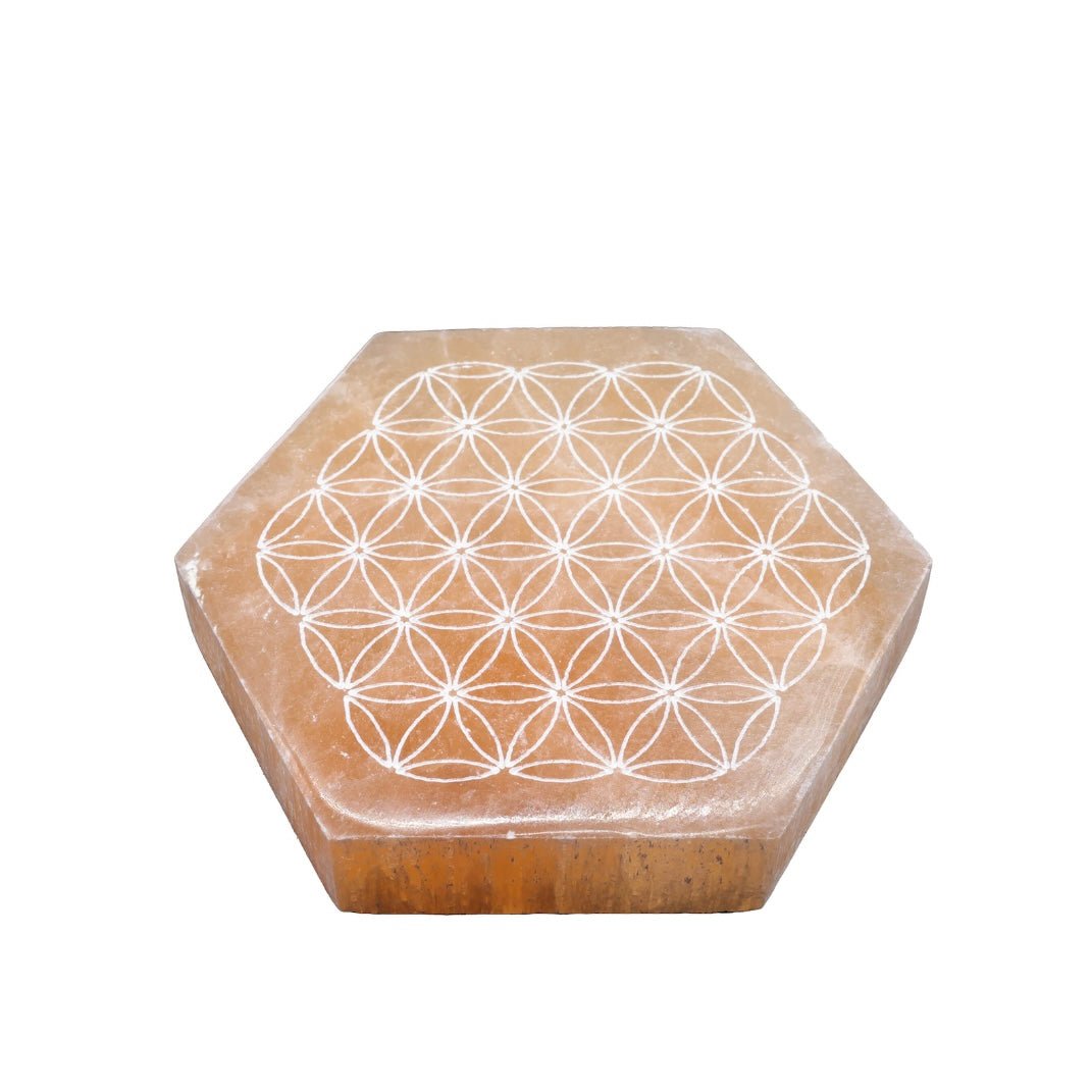 PIATTO IN SELENITE ARANCIO FIORE DELLA VITA - Ricarica cristalli - Clorophilla Shop