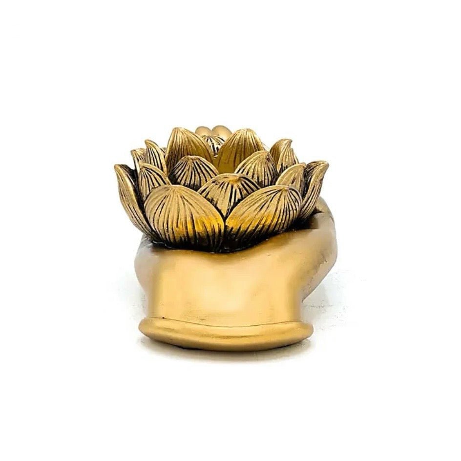 PORTACANDELA MANO CON LOTO - Purezza, crescita interiore e sviluppo spirituale - Clorophilla Shop