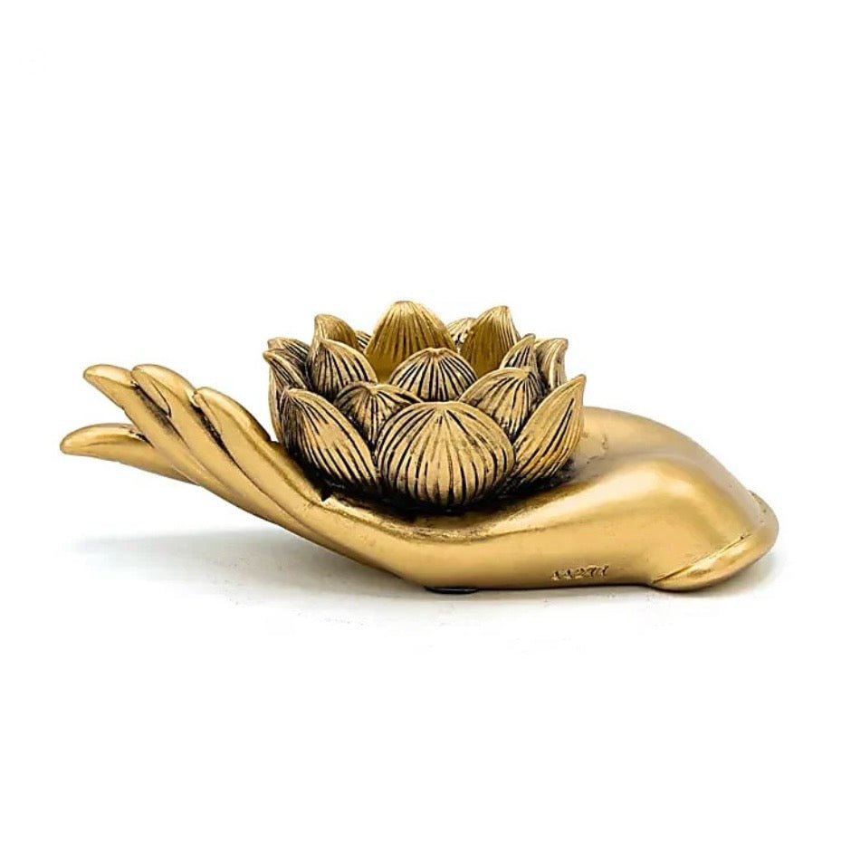PORTACANDELA MANO CON LOTO - Purezza, crescita interiore e sviluppo spirituale - Clorophilla Shop