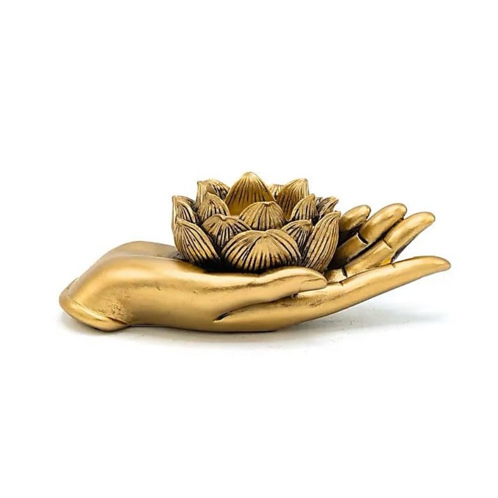 PORTACANDELA MANO CON LOTO - Purezza, crescita interiore e sviluppo spirituale - Clorophilla Shop