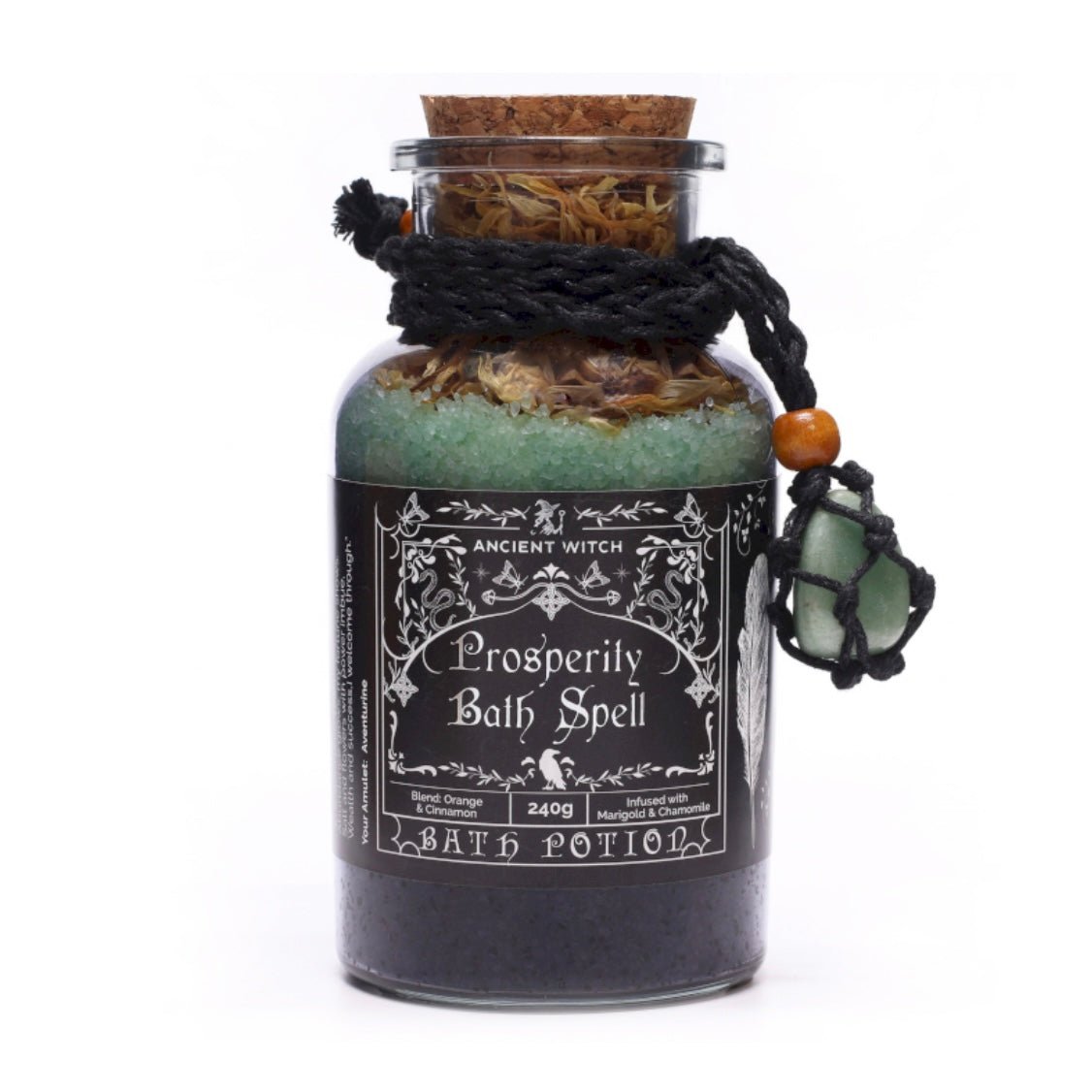 POZIONE DA BAGNO STREGONERIA ANTICA CON AMULETO IN AVVENTURINA VERDE - Prosperità - Clorophilla Shop