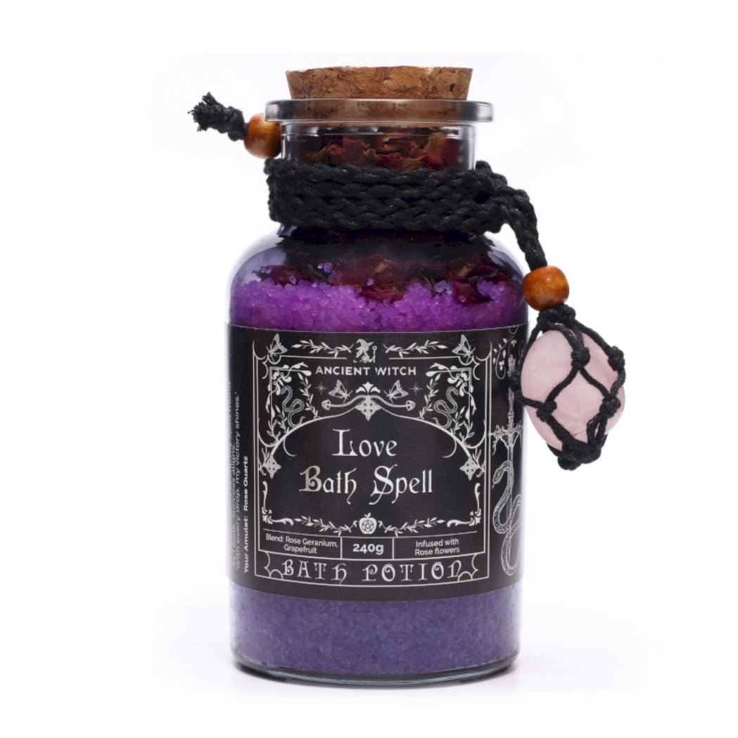 POZIONE DA BAGNO STREGONERIA ANTICA CON AMULETO IN QUARZO ROSA - Amore - Clorophilla Shop