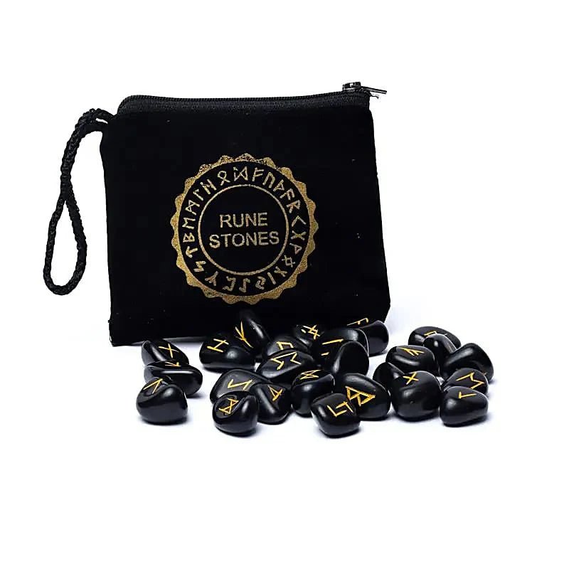 RUNE ORACOLO IN AGATA NERA - Sacchetto di velluto - Clorophilla Shop