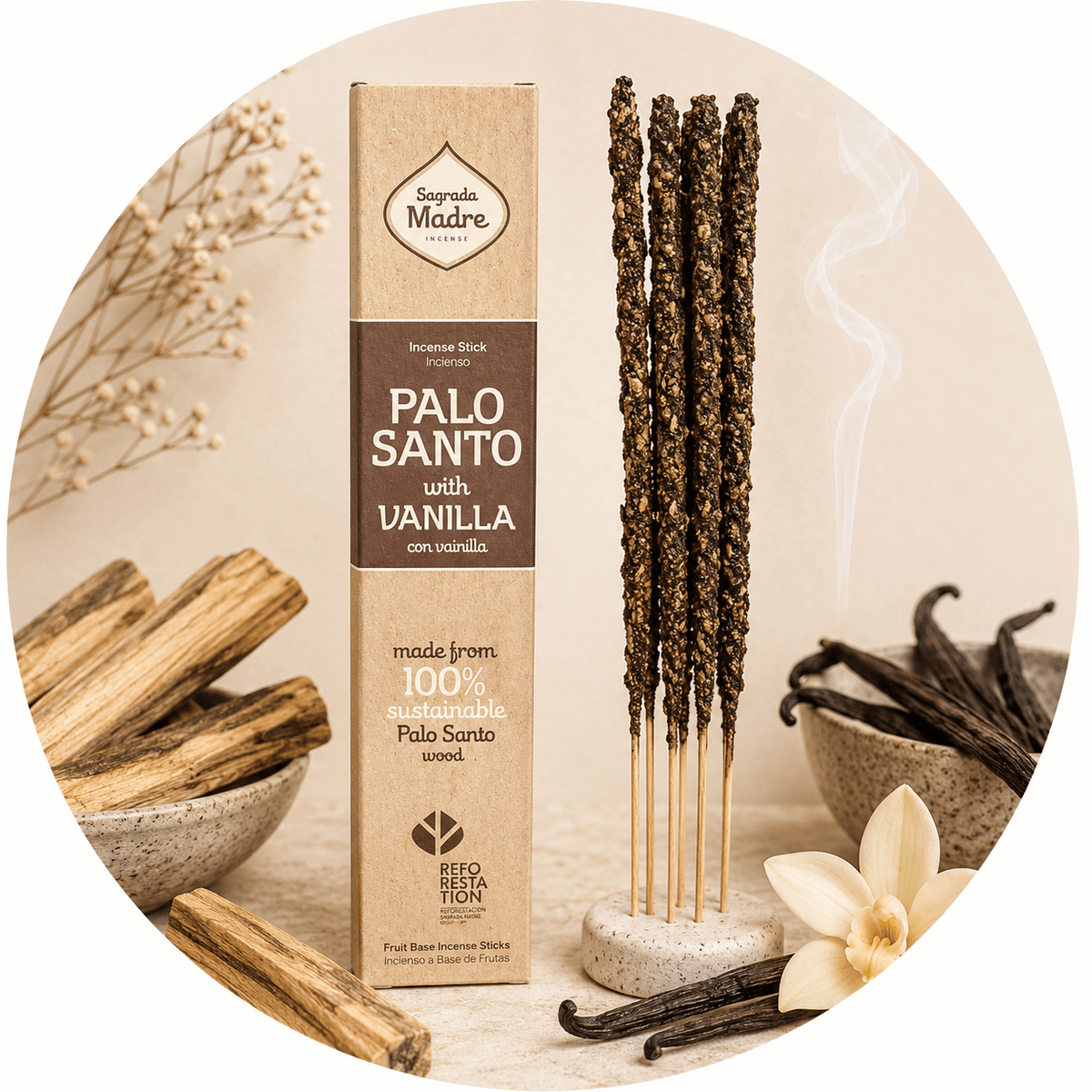 SAGRADA MADRE INCENSO LINEA PALO SANTO - Palo santo e Vaniglia - Clorophilla Shop