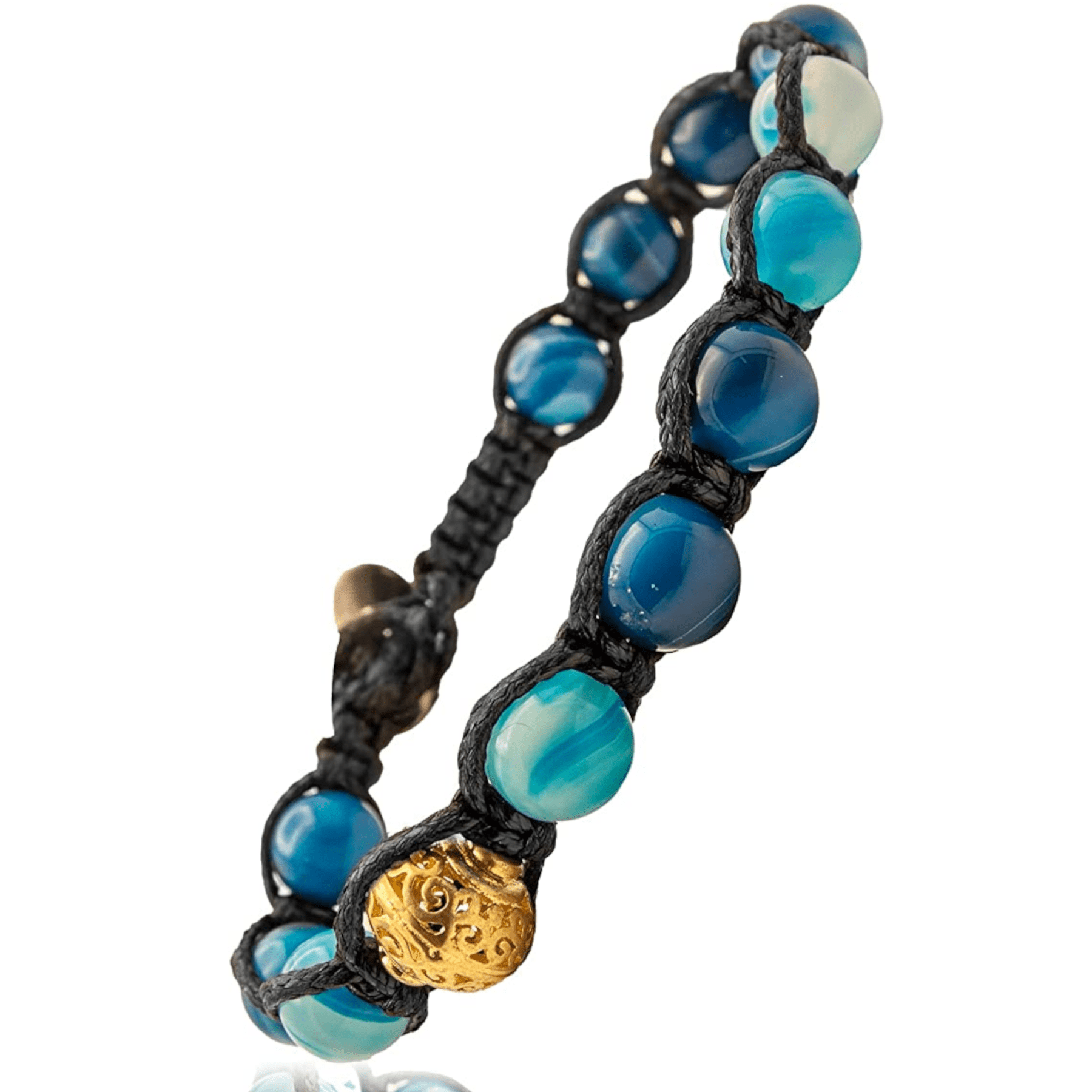 SAMSARA BRACCIALE TIBETANO IN AGATA BLU STRIATA - Serenità, chiarezza e armonia mentale - Clorophilla Shop