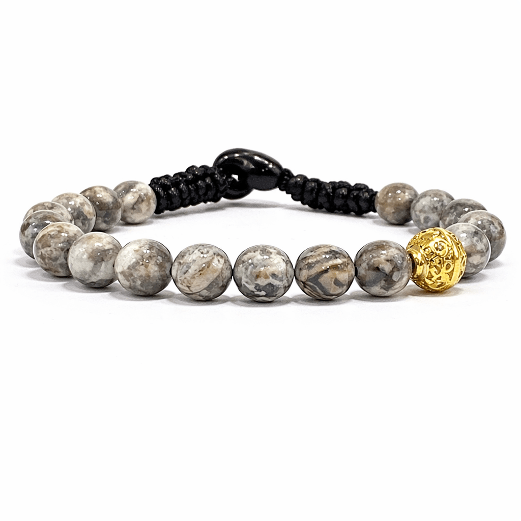 SAMSARA BRACCIALE TIBETANO IN AGATA FOSSILE - Stabilità, protezione e radicamento - Clorophilla Shop