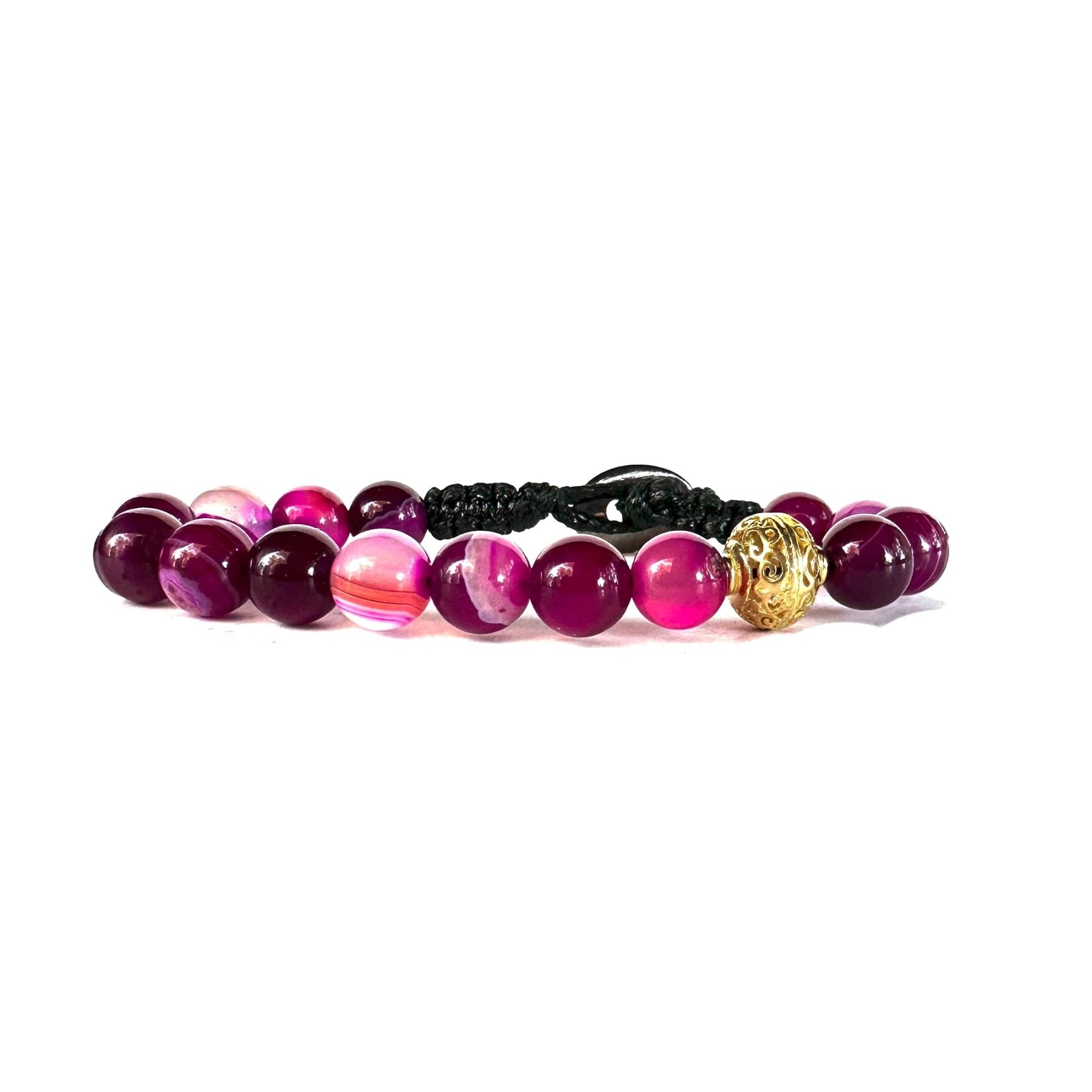 SAMSARA BRACCIALE TIBETANO IN AGATA FUCSIA STRIATA - Energia, creatività e vitalità - Clorophilla Shop