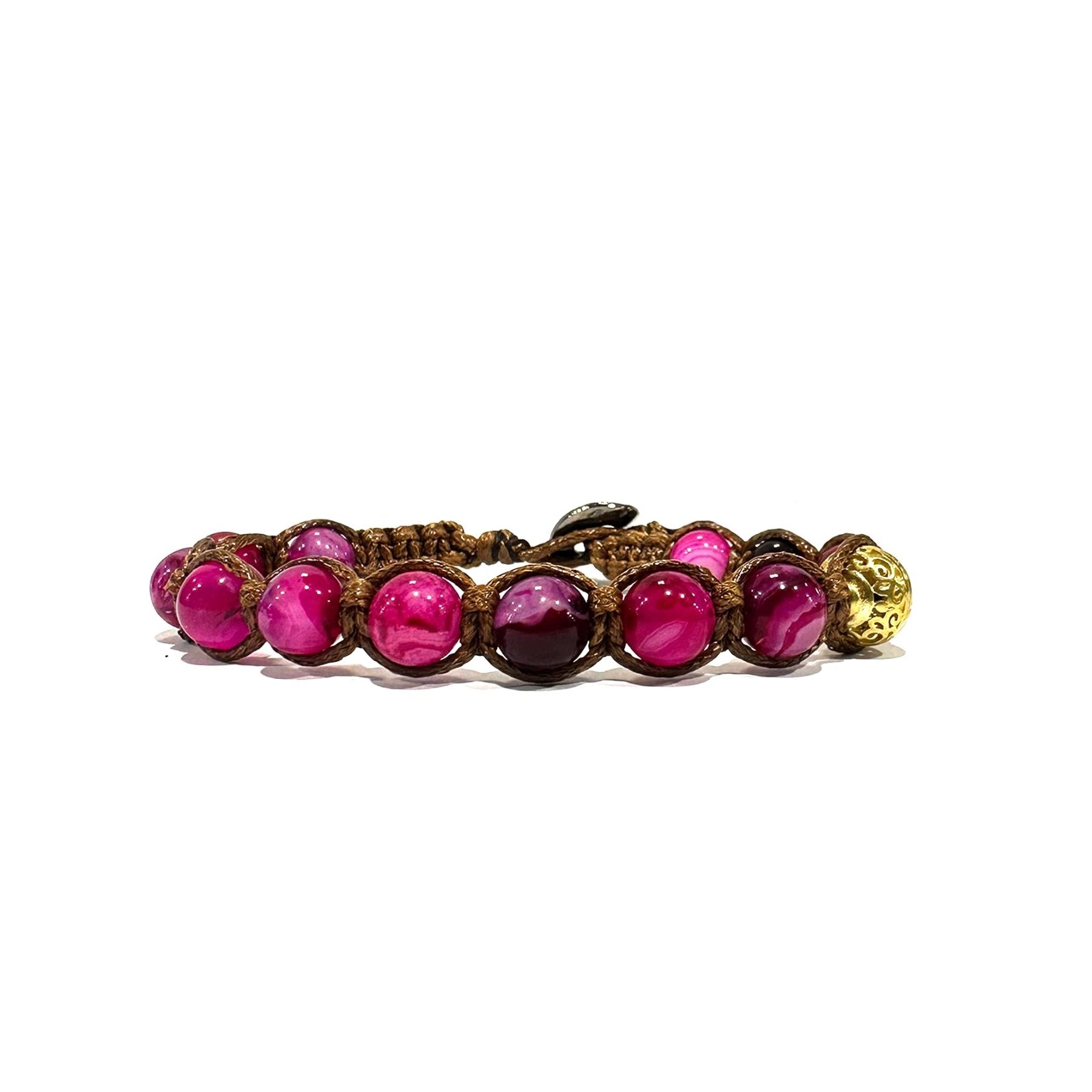 SAMSARA BRACCIALE TIBETANO IN AGATA FUCSIA STRIATA - Vibrazioni positive, armonia e forza - Clorophilla Shop