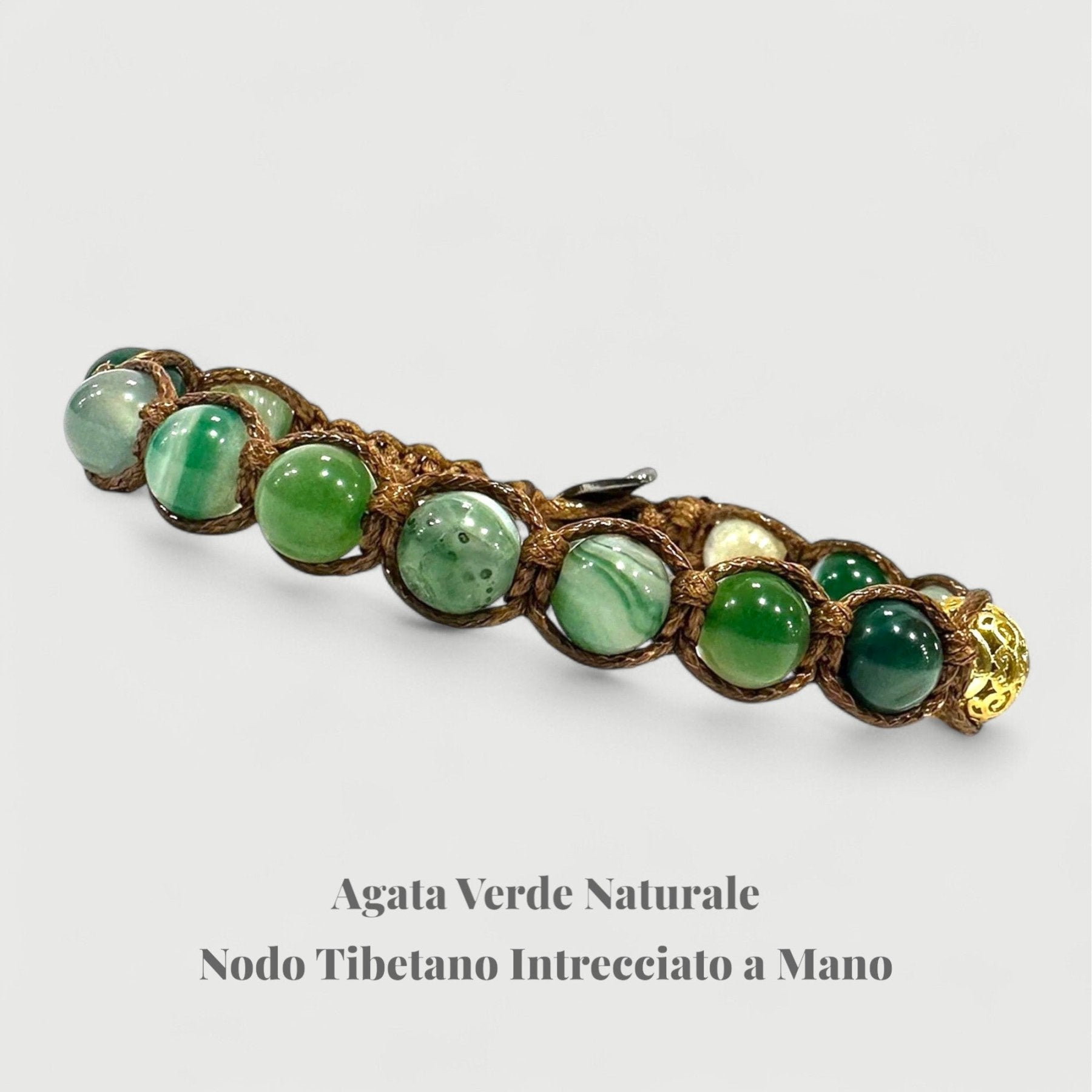 SAMSARA BRACCIALE TIBETANO IN AGATA VERDE STRIATA - Rinascita, stabilità e benessere - Clorophilla Shop