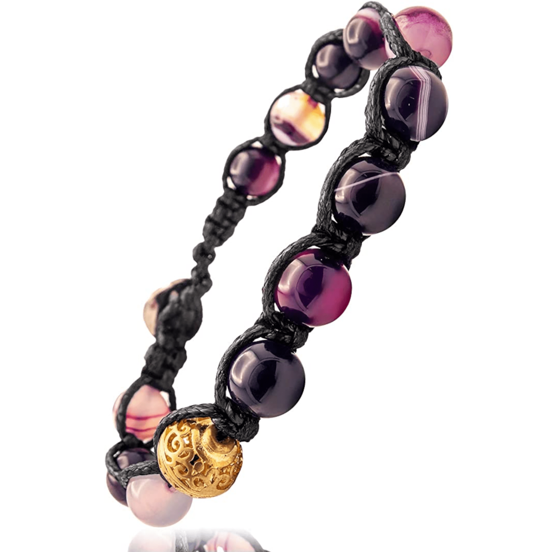 SAMSARA BRACCIALE TIBETANO IN AGATA VIOLA STRIATA - Calma, intuizione e serenità profonda - Clorophilla Shop