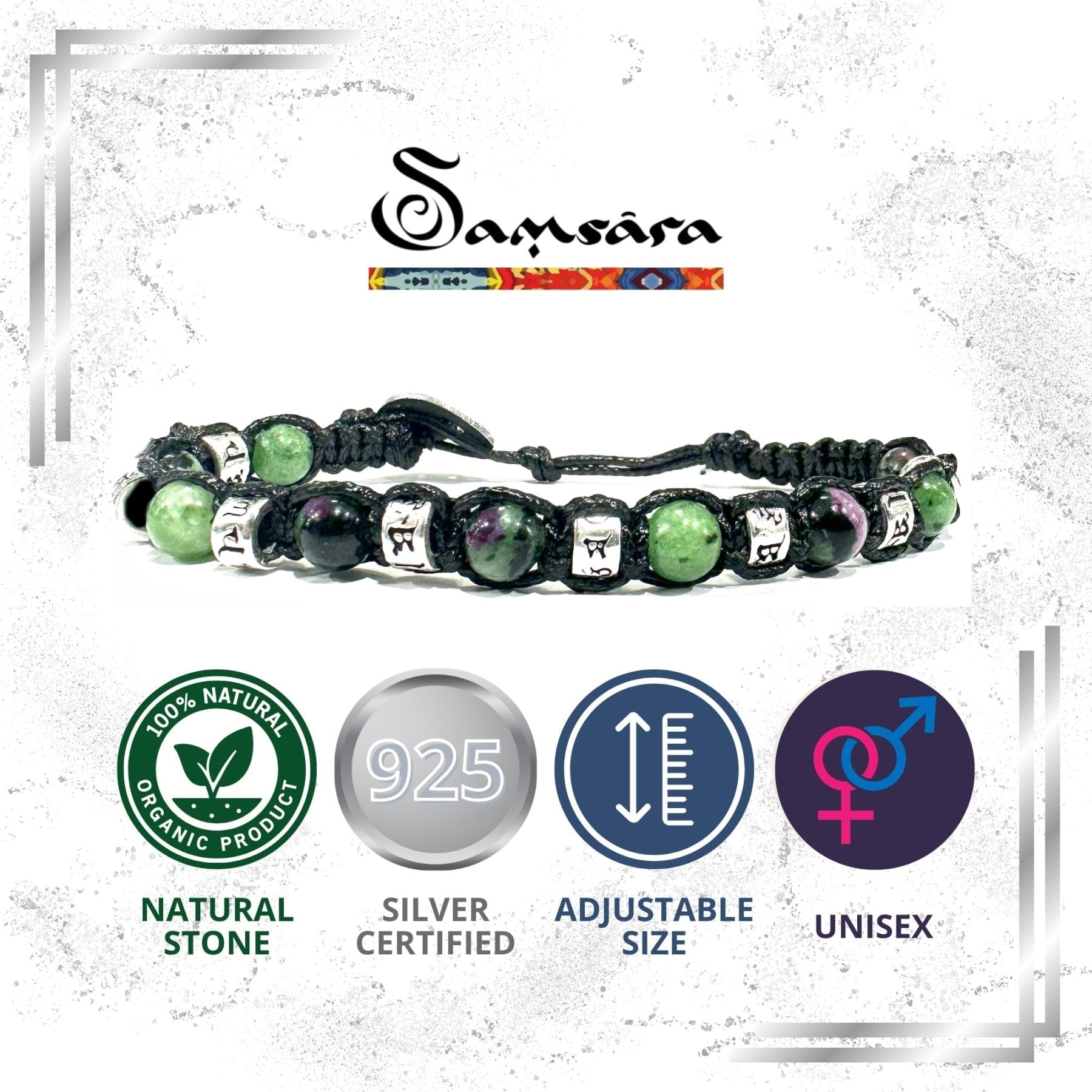 SAMSARA BRACCIALE TIBETANO IN OSSIDIANA NERA E ARGENTO 925 - Protezione, radicamento e forza interiore - Clorophilla Shop