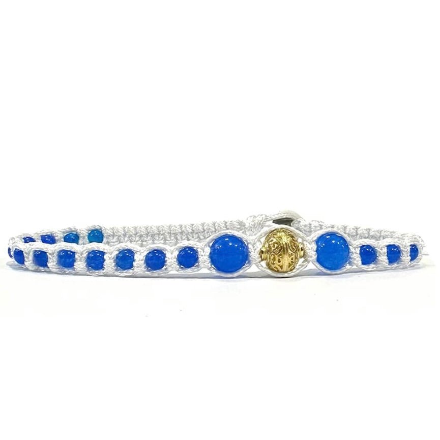 Samsara Cavigliera tibetana Shamballa con pietre - AGATA BLU FILO BIANCO - Clorophilla Shop