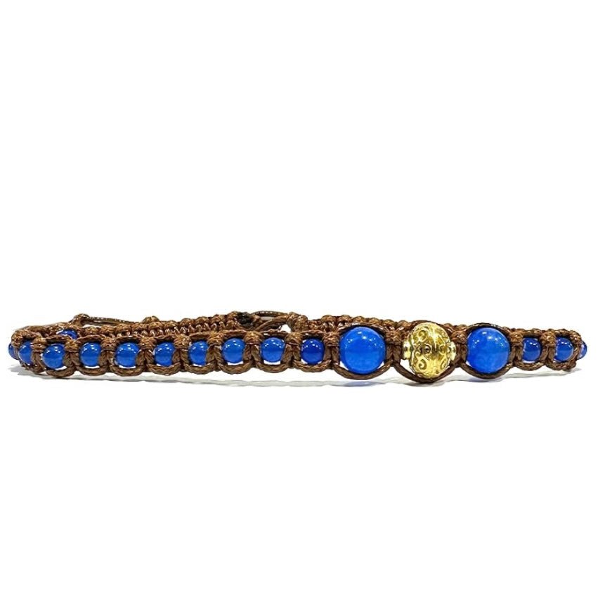 Samsara Cavigliera tibetana Shamballa con pietre - AGATA BLU FILO MARRONE - Clorophilla Shop
