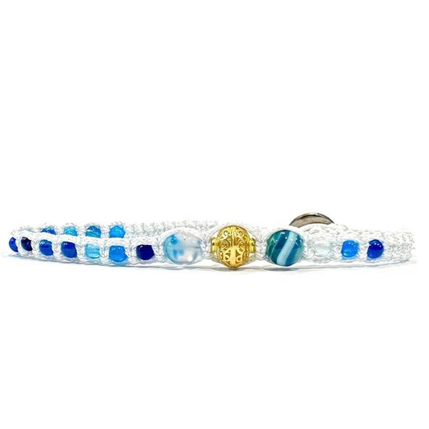 Samsara Cavigliera tibetana Shamballa con pietre - AGATA BLU STRIATA FILO BIANCO - Clorophilla Shop