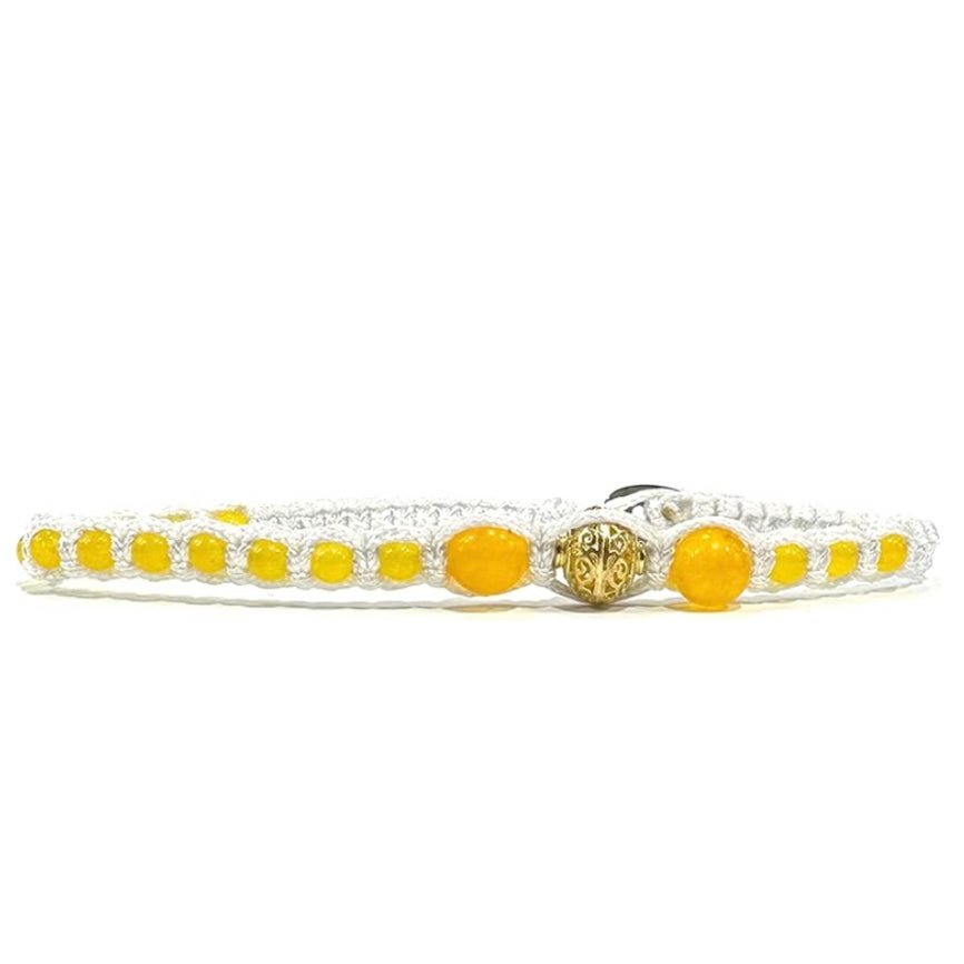 Samsara Cavigliera tibetana Shamballa con pietre - AGATA GIALLA FILO BIANCO - Clorophilla Shop