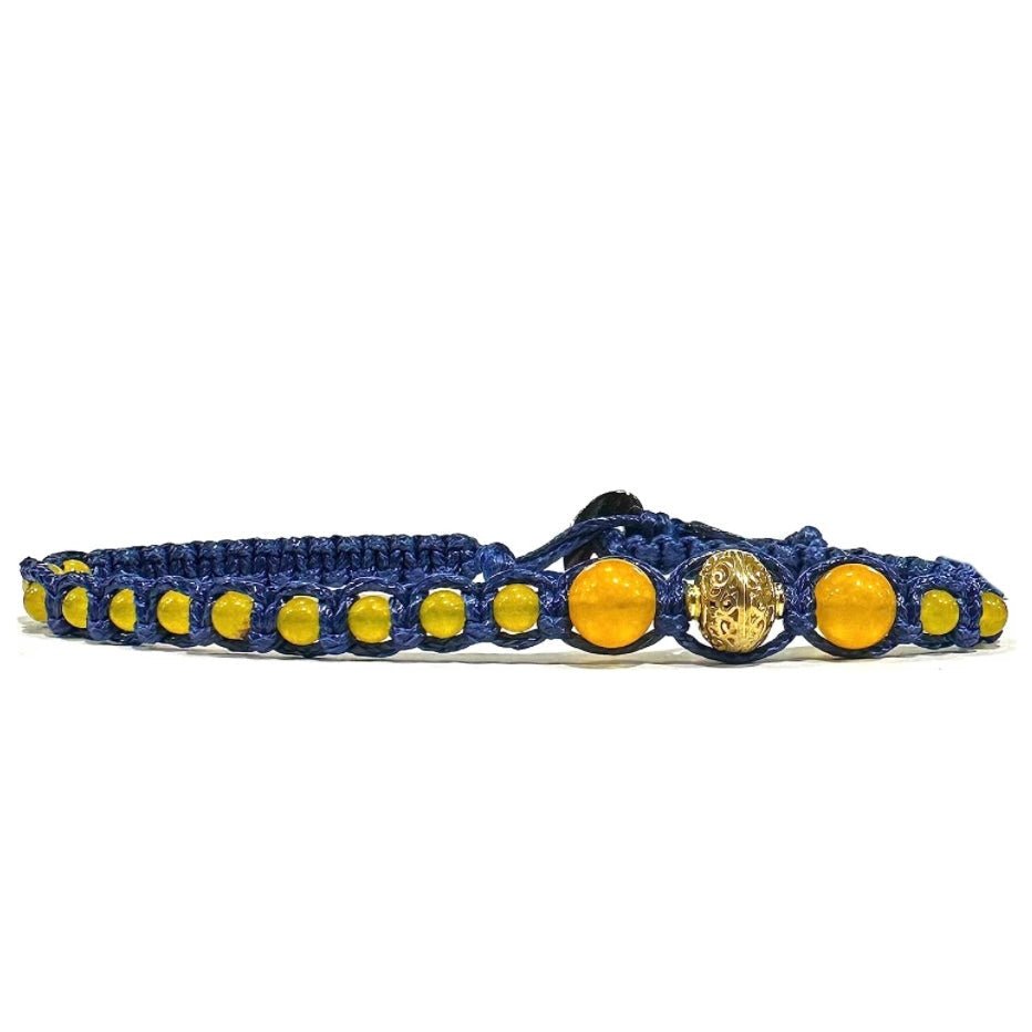 Samsara Cavigliera tibetana Shamballa con pietre - AGATA GIALLA FILO BLU - Clorophilla Shop