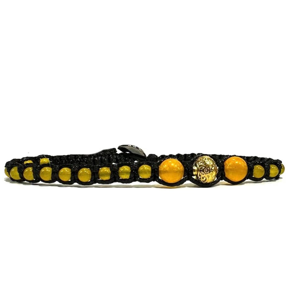 Samsara Cavigliera tibetana Shamballa con pietre - AGATA GIALLA FILO NERO - Clorophilla Shop