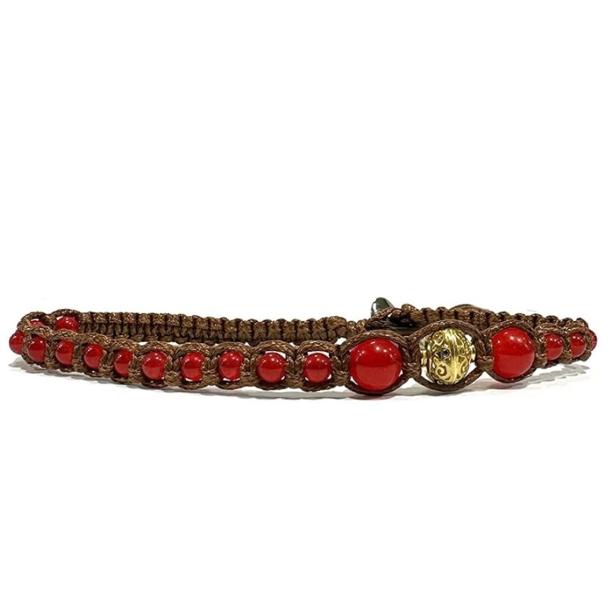 Samsara Cavigliera tibetana Shamballa con pietre - AGATA ROSSA FILO MARRONE - Clorophilla Shop