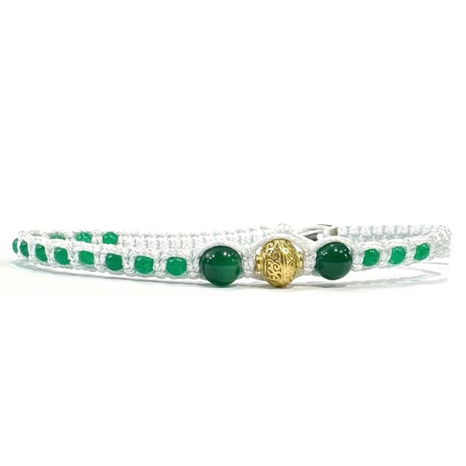 Samsara Cavigliera tibetana Shamballa con pietre - AGATA VERDE FILO BIANCO - Clorophilla Shop