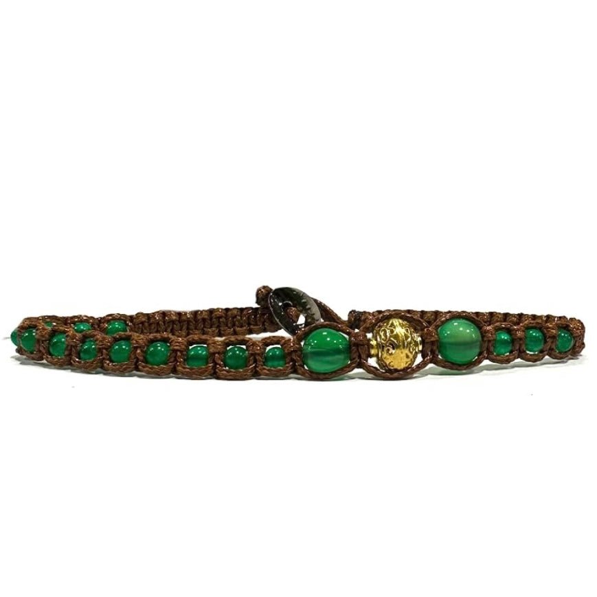 Samsara Cavigliera tibetana Shamballa con pietre - AGATA VERDE FILO MARRONE - Clorophilla Shop