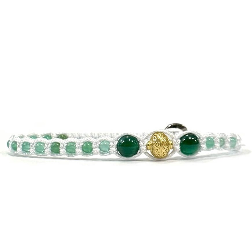 Samsara Cavigliera tibetana Shamballa con pietre - AGATA VERDE STRIATA FILO BIANCO - Clorophilla Shop