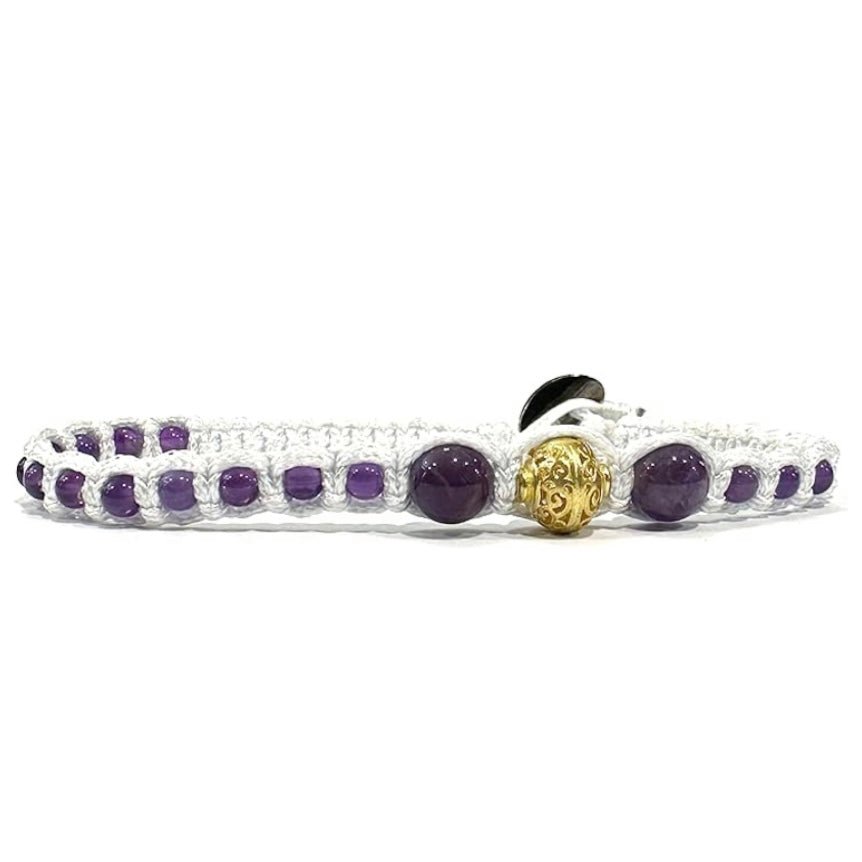 Samsara Cavigliera tibetana Shamballa con pietre - AMETISTA FILO BIANCO - Clorophilla Shop