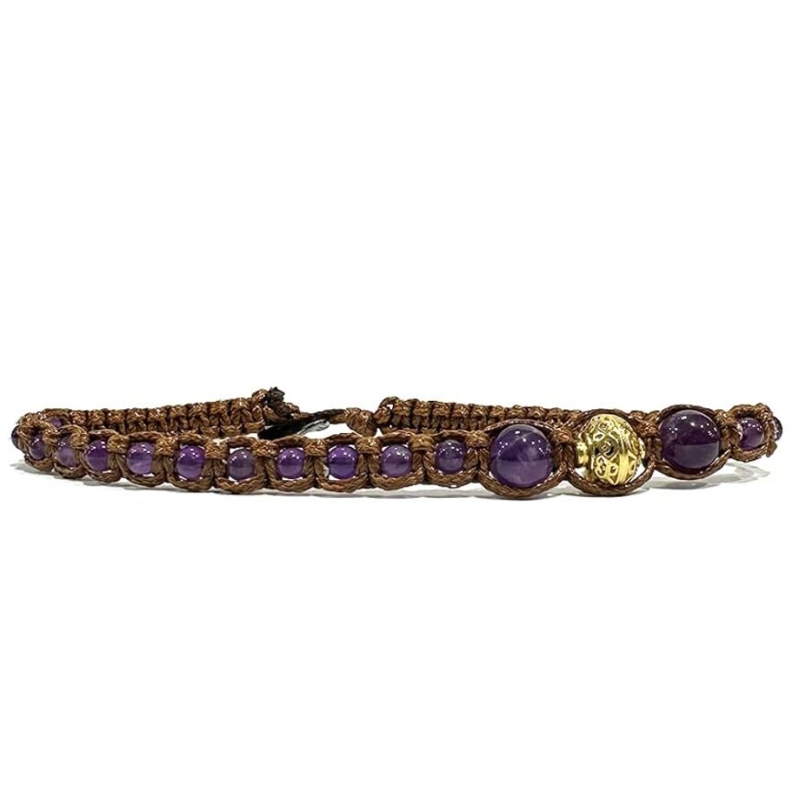Samsara Cavigliera tibetana Shamballa con pietre - AMETISTA FILO MARRONE - Clorophilla Shop