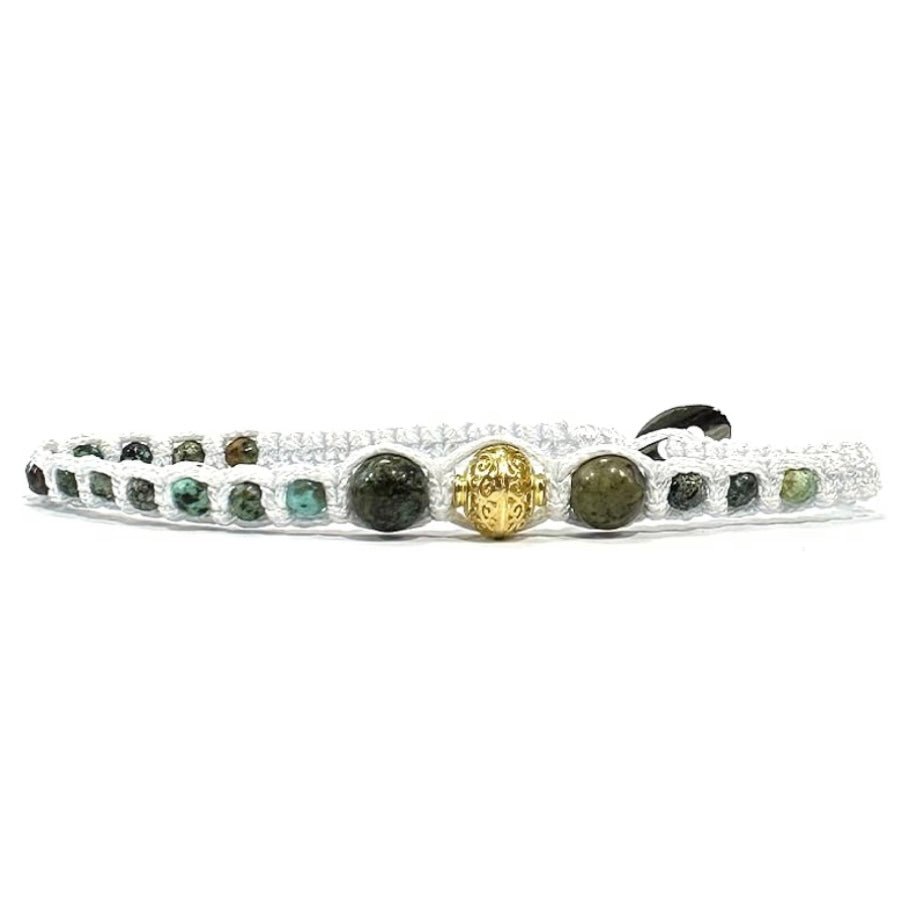 Samsara Cavigliera tibetana Shamballa con pietre - TURCHESE AFRICANO FILO BIANCO - Clorophilla Shop