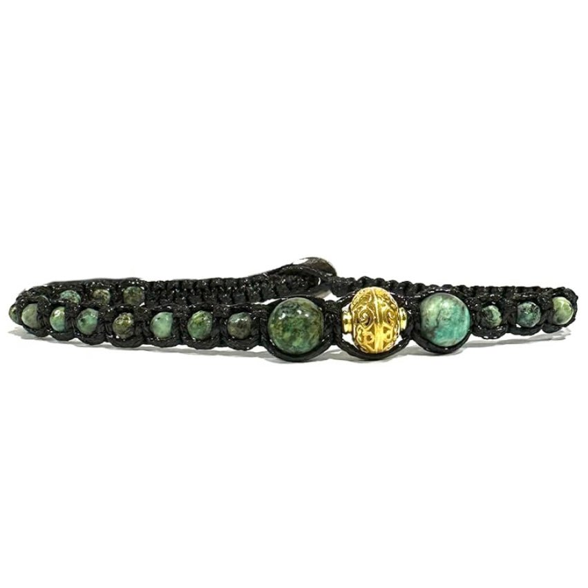 Samsara Cavigliera tibetana Shamballa con pietre - TURCHESE AFRICANO FILO NERO - Clorophilla Shop