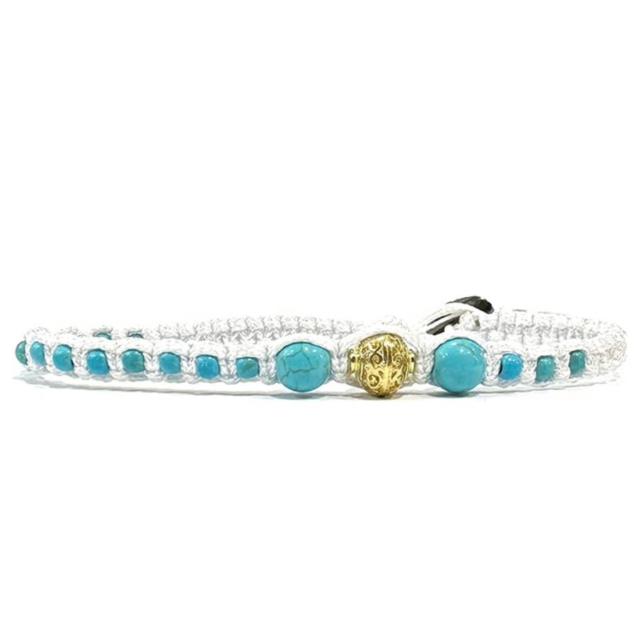 Samsara Cavigliera tibetana Shamballa con pietre - TURCHESE CELESTE FILO BIANCO - Clorophilla Shop