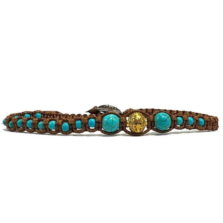 Samsara Cavigliera tibetana Shamballa con pietre - TURCHESE CELESTE FILO MARRONE - Clorophilla Shop
