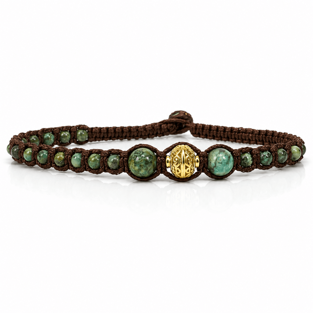 Samsara Cavigliera tibetana Shamballa - TURCHESE AFRICANO FILO MARRONE - Clorophilla Shop