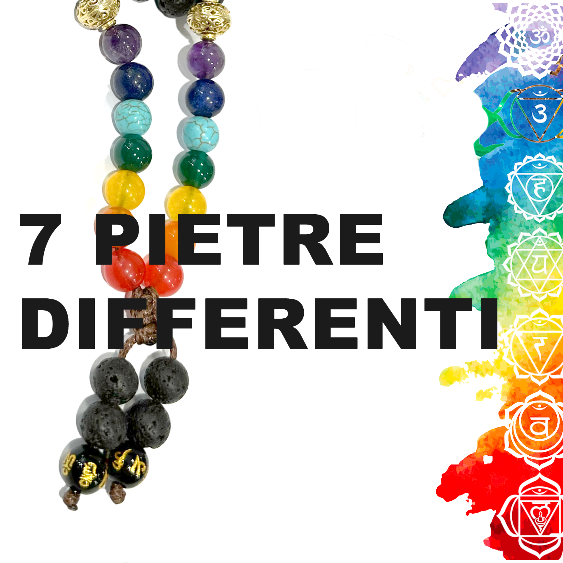 Samsara collana tibetana 7 CHAKRA con 7 pietre diverse e Lava Nera - mala tibetano con 108 grani - Rosario Buddista Religioso - Clorophilla Shop