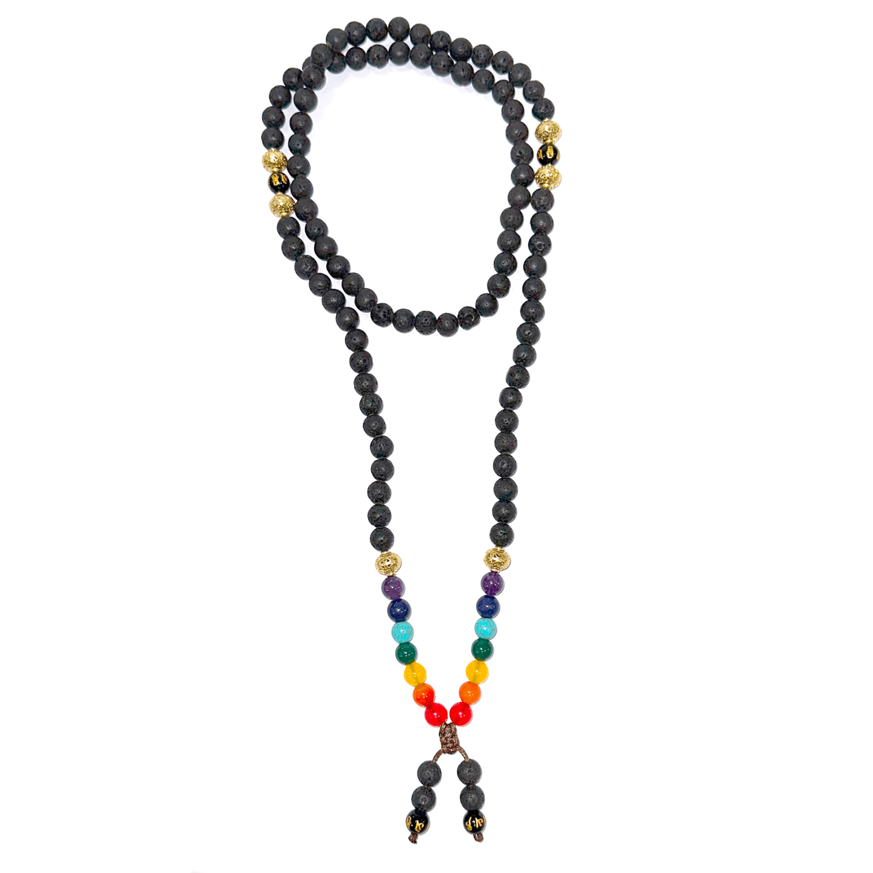 Samsara collana tibetana 7 CHAKRA con 7 pietre diverse e Lava Nera - mala tibetano con 108 grani - Rosario Buddista Religioso - Clorophilla Shop