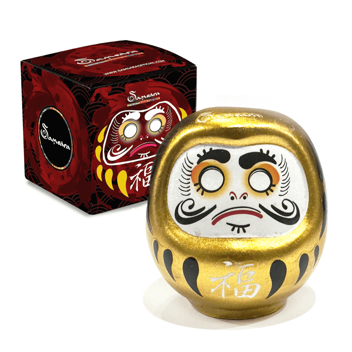 SAMSARA - DARUMA Bambolina Amuleto Portafortuna Giapponese Originale in Porcellana - ORO - Clorophilla Shop