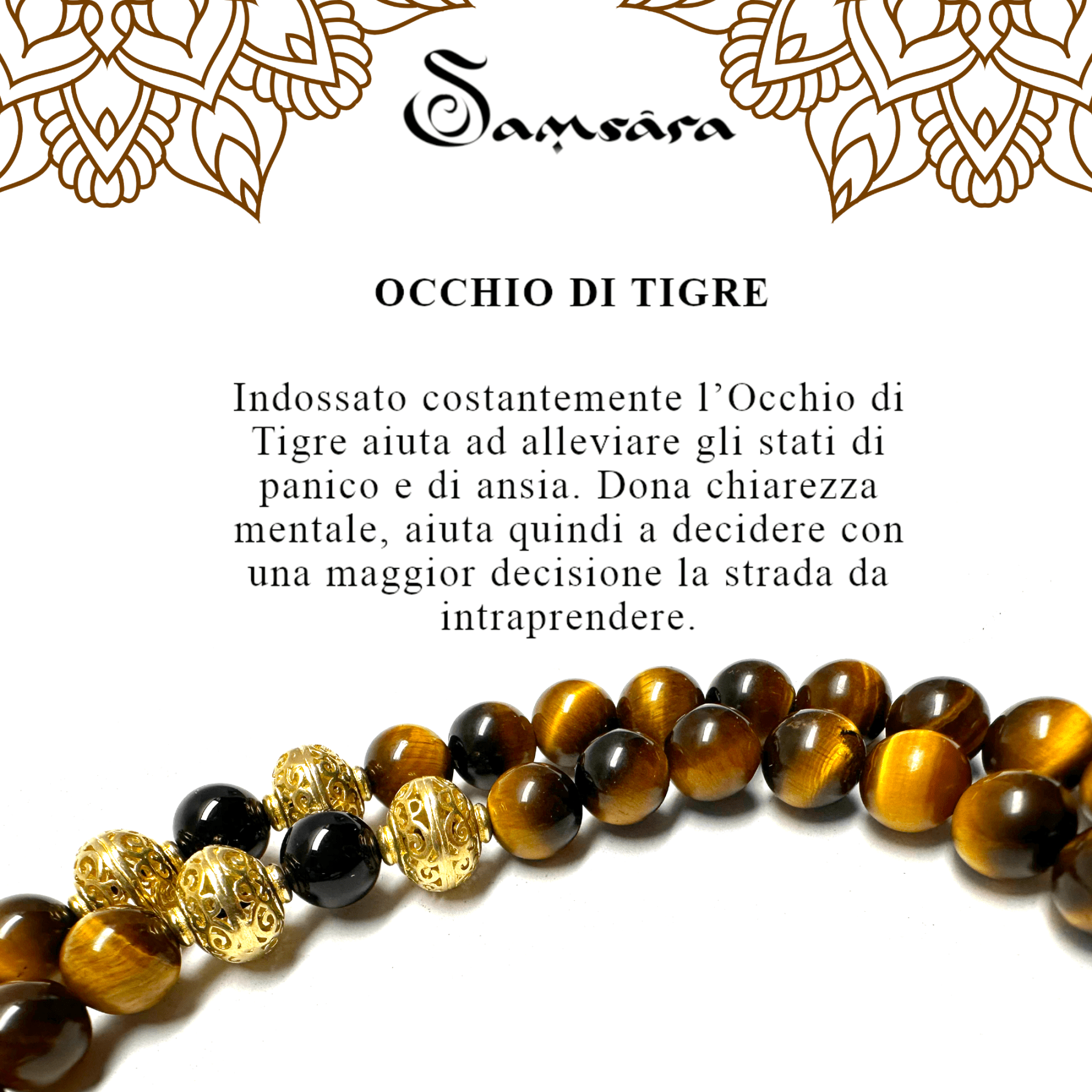 SAMSARA MALA IN OCCHIO DI TIGRE E ONICE NERO - Protezione, sicurezza e forza interiore - Clorophilla Shop