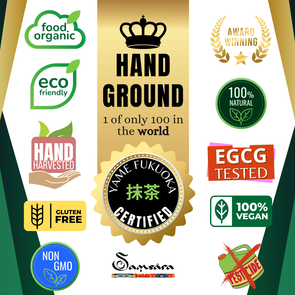 SAMSARA - Matcha Cerimoniale Grado Imperiale, YAME Fukuoka. Raccolta manuale, macinatura pietra, no vapore, EGCG testato, e-guida, 25g - Clorophilla Shop
