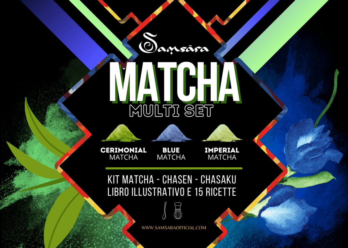 SAMSARA - Matcha Kit, Libro Illustrativo e 15 ricette 10g cad - Rituale Giapponese con Chasen e Chasaku - Clorophilla Shop