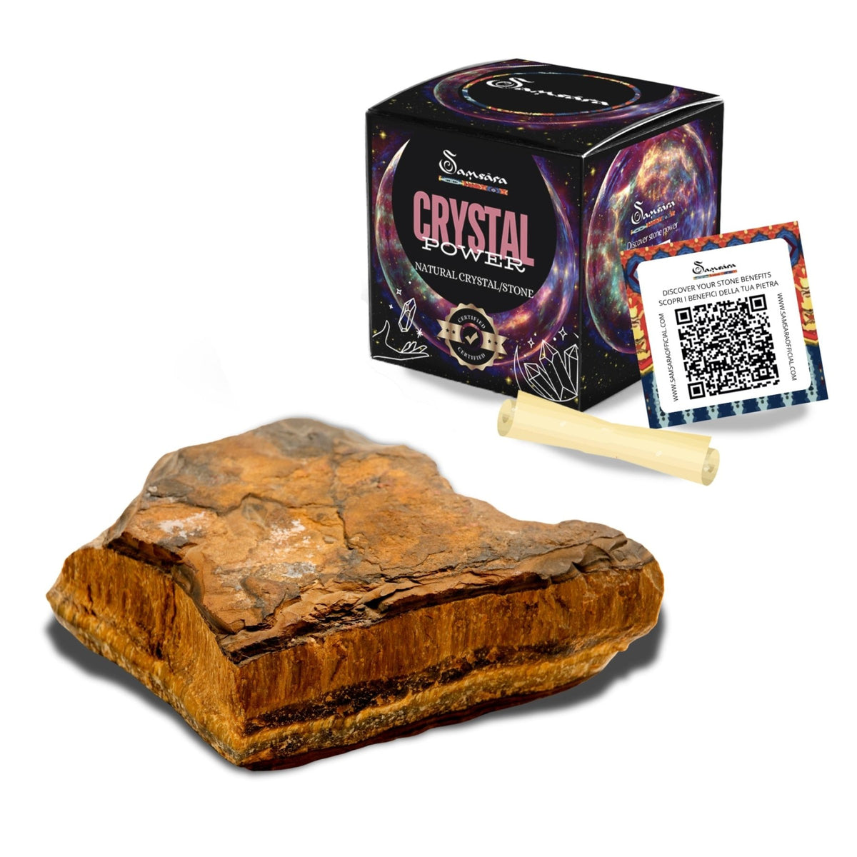 SAMSARA - OCCHIO DI TIGRE Pietra Grezza Naturale con Confezione Regalo e Foglietto Informativo - Clorophilla Shop