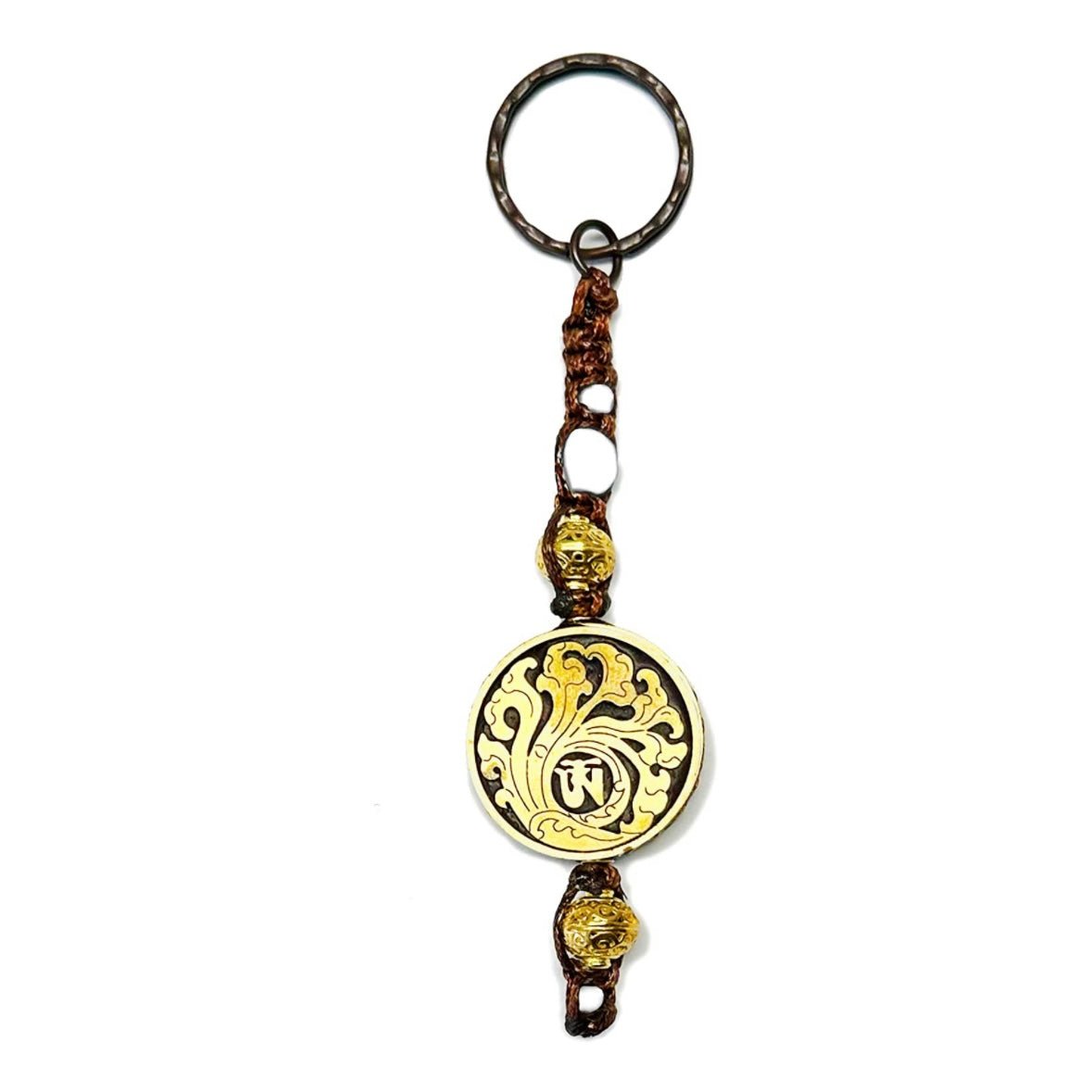 Samsara Portachiavi Tibetano artigianale in Agata Bianca e ottone - Energia positiva e protezione - Clorophilla Shop