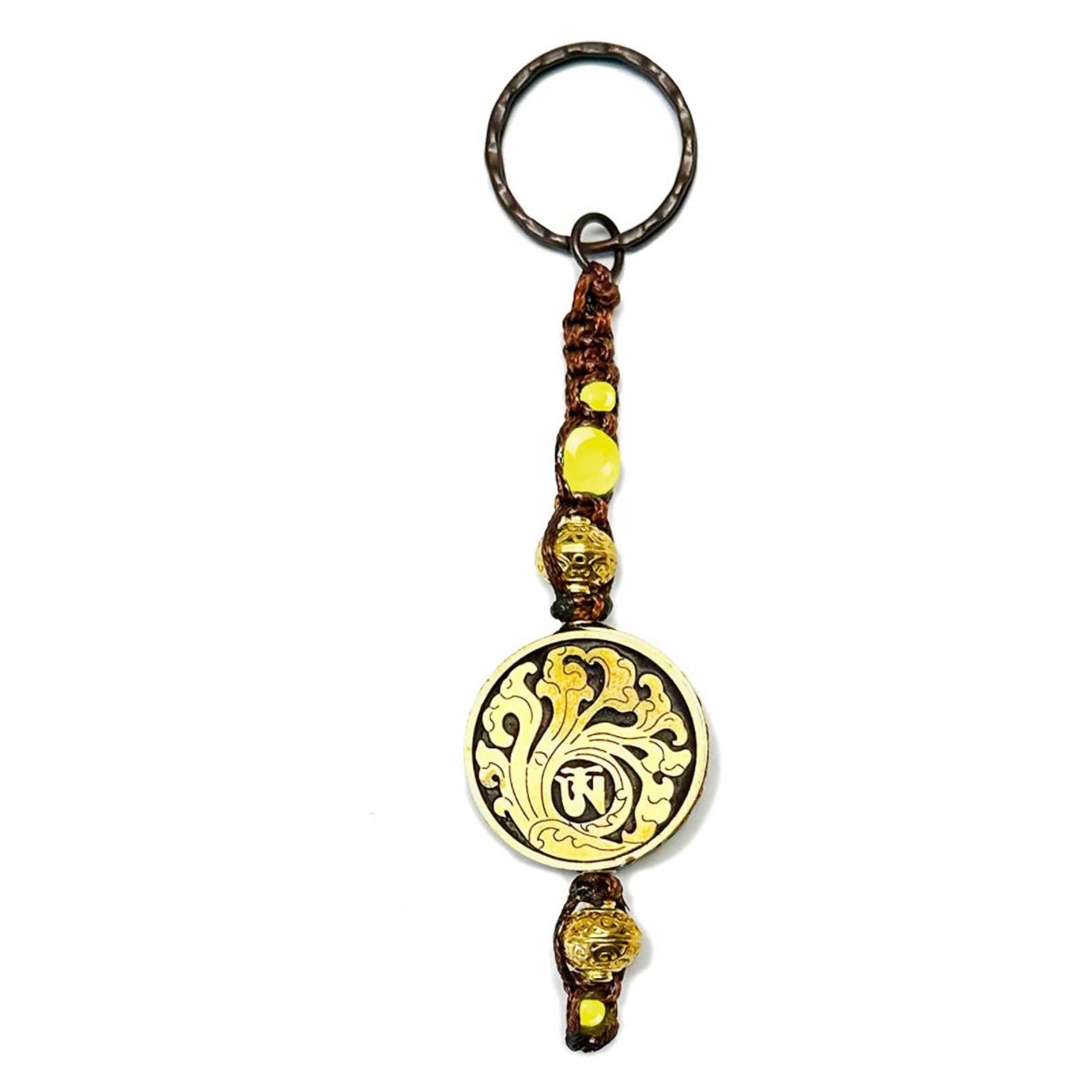 Samsara Portachiavi Tibetano artigianale in Agata Gialla e ottone - Energia positiva e protezione - Clorophilla Shop