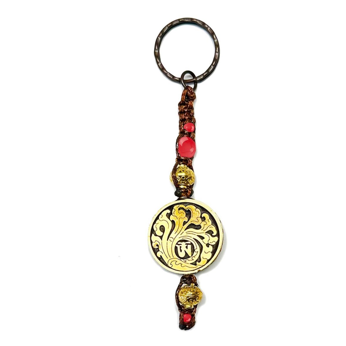 Samsara Portachiavi Tibetano artigianale in Agata Rossa e ottone - Energia positiva e protezione - Clorophilla Shop
