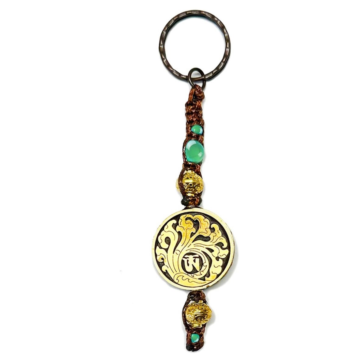 Samsara Portachiavi Tibetano artigianale in Agata Verde e ottone - Energia positiva e protezione - Clorophilla Shop