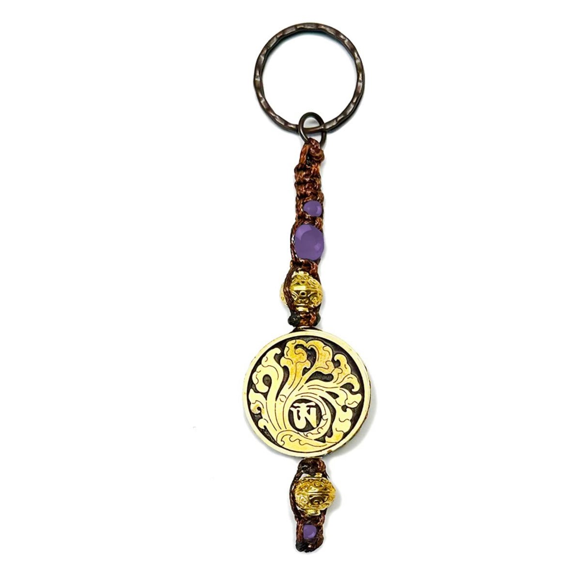 Samsara Portachiavi Tibetano artigianale in Ametista e ottone - Energia positiva e protezione - Clorophilla Shop