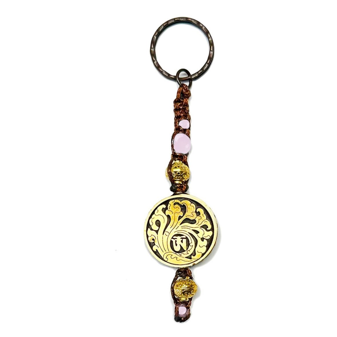 Samsara Portachiavi Tibetano artigianale in Quarzo Rosa e ottone - Energia positiva e protezione - Clorophilla Shop
