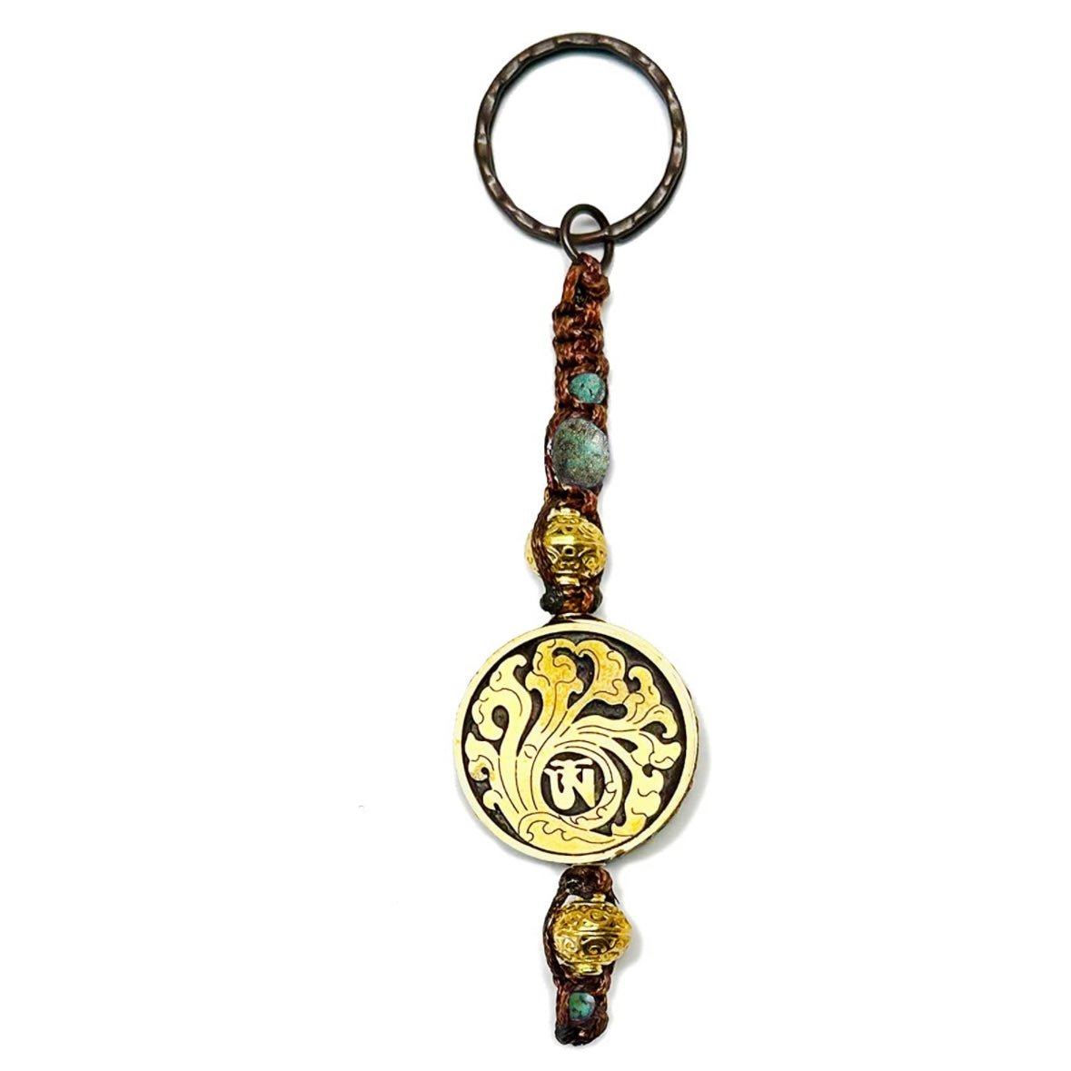Samsara Portachiavi Tibetano artigianale in Turchese Africano e ottone - Energia positiva e protezione - Clorophilla Shop