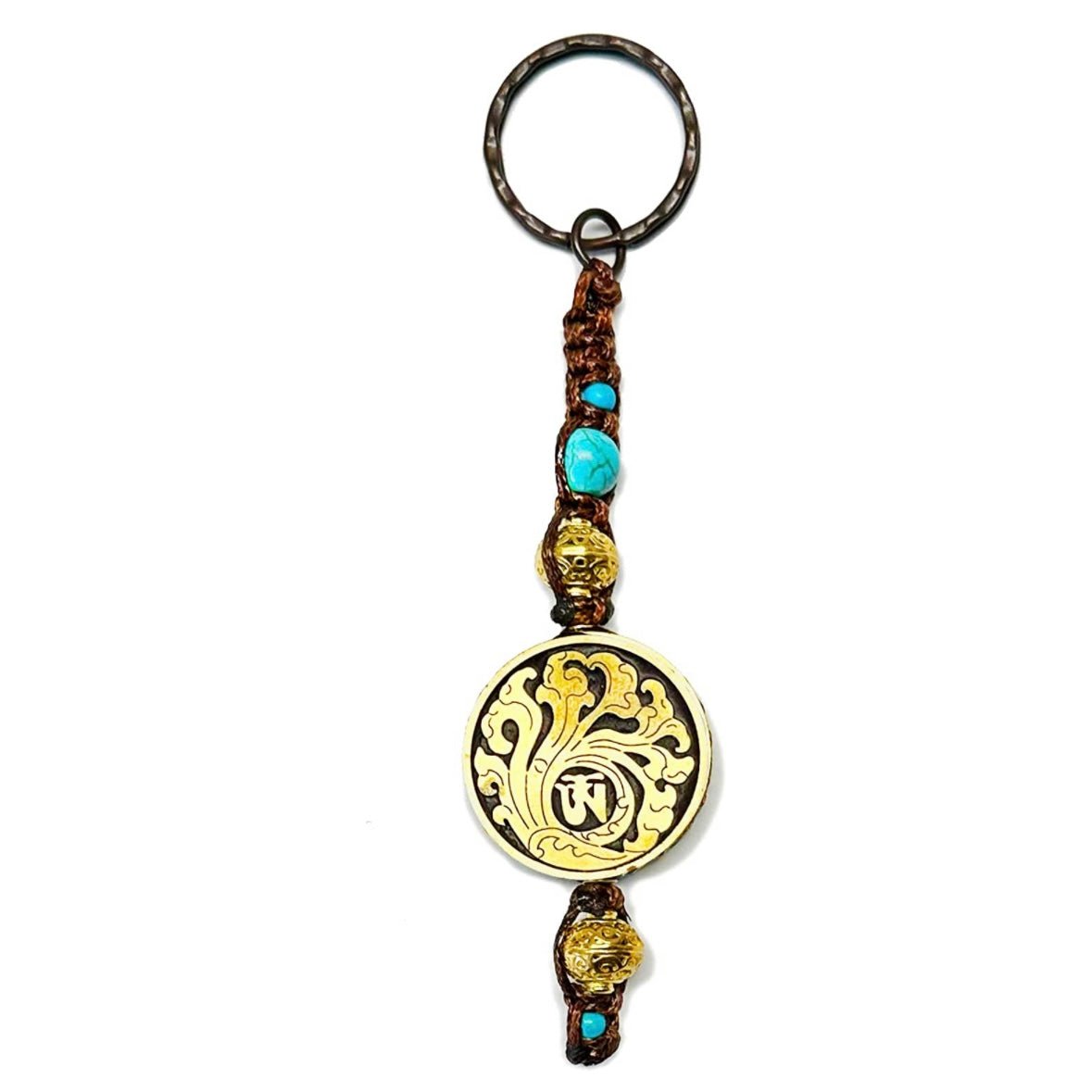 Samsara Portachiavi Tibetano artigianale in Turchese celeste e ottone - Energia positiva e protezione - Clorophilla Shop