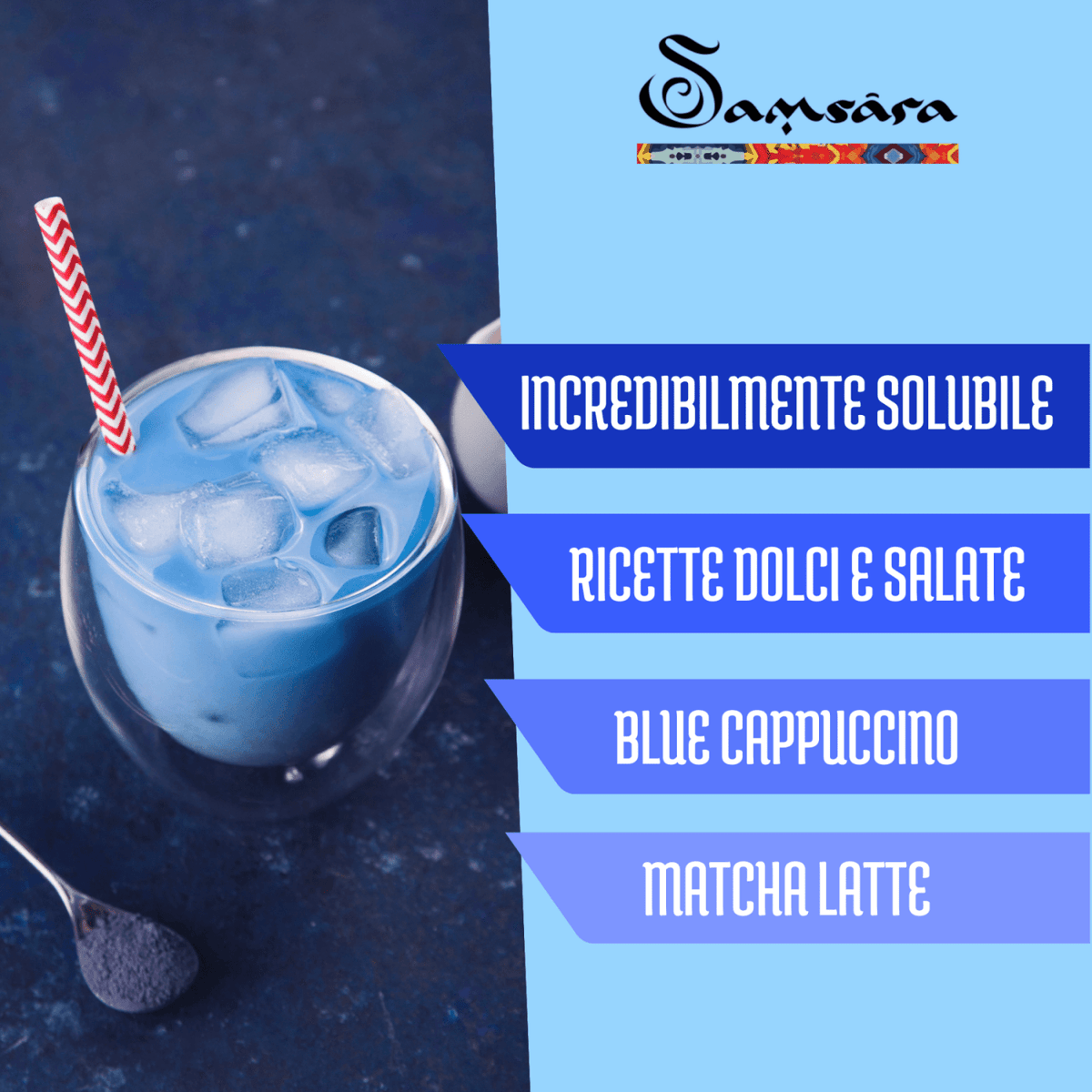 SAMSARA Tè Matcha BLU - SAPORE NATURALE| Fiori di Piselli blu Farfalla 100% Bio | Contro Ansia e Stress, Antiossidante Naturale, Made in Thailandia - Clorophilla Shop